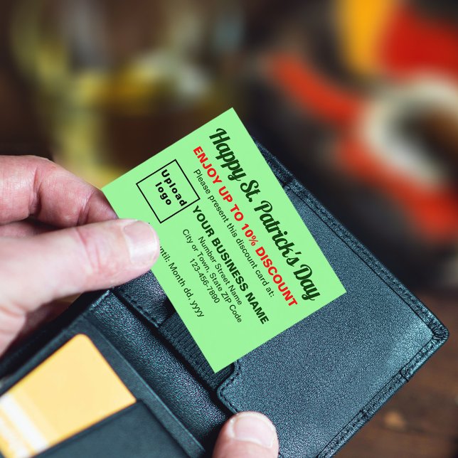 Business Saint Patrick Light Green Discount Card (Attract more customers this Saint Patrick's Day. Business Saint Patrick light green discount card.)