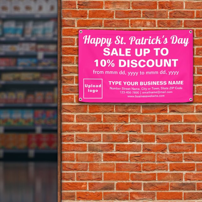 Business Saint Patrick Sale on Pink Rectangle Banner (Attract more customers. Business Saint Patrick sale on pink rectangle banner.)