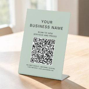 Business Scan To Connect Sage Green QR Code Pedestal Sign