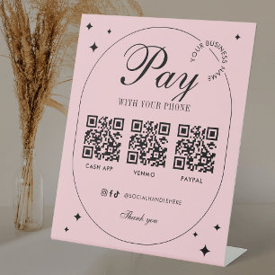 Business Scan To Pay 3 QR Codes Feminine Pink Pedestal Sign