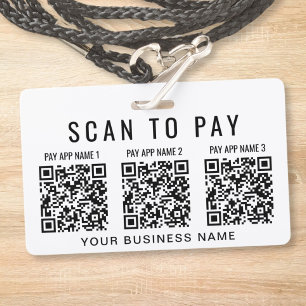 Business Scan to Pay 3 QR Codes  ID Badge