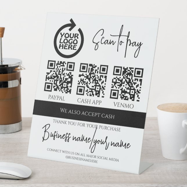 Business Scan to Pay Personalised Logo QR Code Pedestal Sign (In SItu)