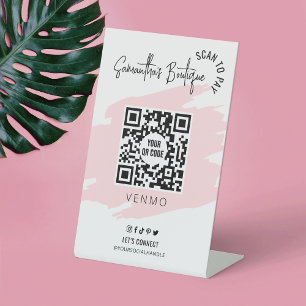 Business Scan To Pay QR Code Feminine Pink Pedest Pedestal Sign