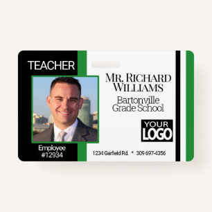 Business / School Photo ID- Black, White and Green ID Badge