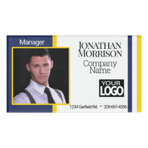 Business / School Photo ID - Blue and Yellow Name Tag