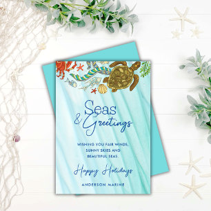 Business Seas & Greetings Stylish Coastal Marine Holiday Card