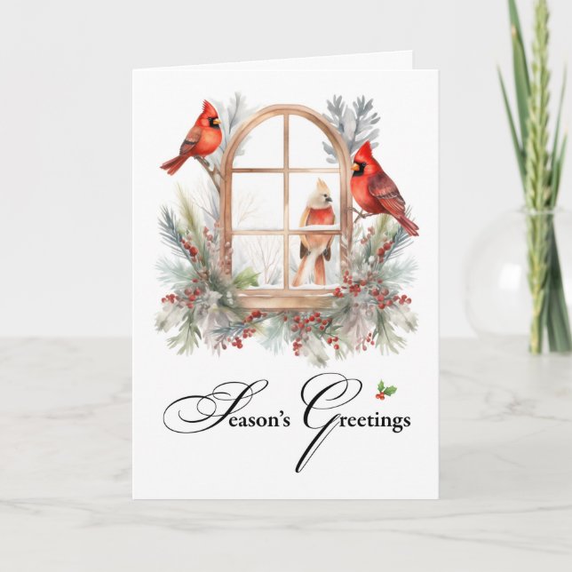 Business Season's Greetings Winter Cardinal Birds  Card (Front)