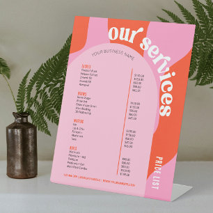 Business Services Price List Groovy Retro Pink Red Pedestal Sign