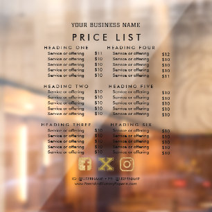 Business Services Price List Scan to Pay CashApp V Window Cling