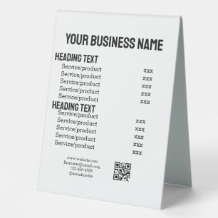 Business services products price list menu card 