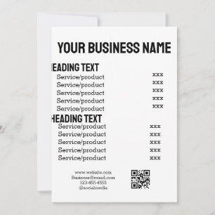 Business services products price list menu card