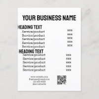 Business services products price list menu card
