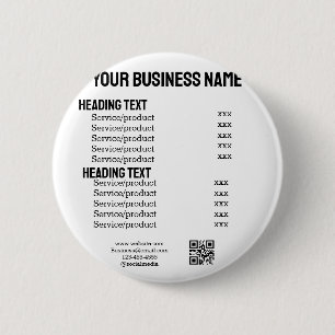Business services products price list menu card 6 cm round badge