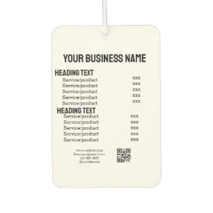 Business services products price list menu card car air freshener