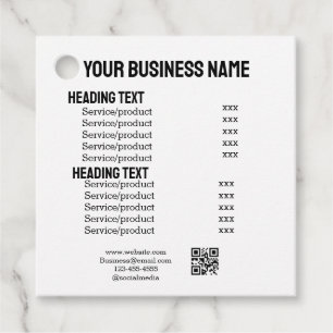 Business services products price list menu card  favour tags