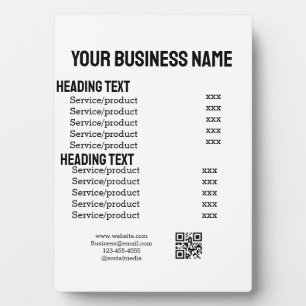 Business services products price list menu card plaque