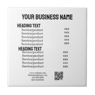 Business services products price list menu card tile