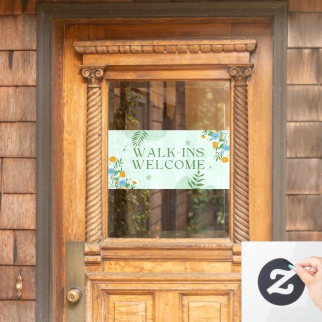 Business Shop Floral Walk Ins Welcome Window Cling (Home Door)