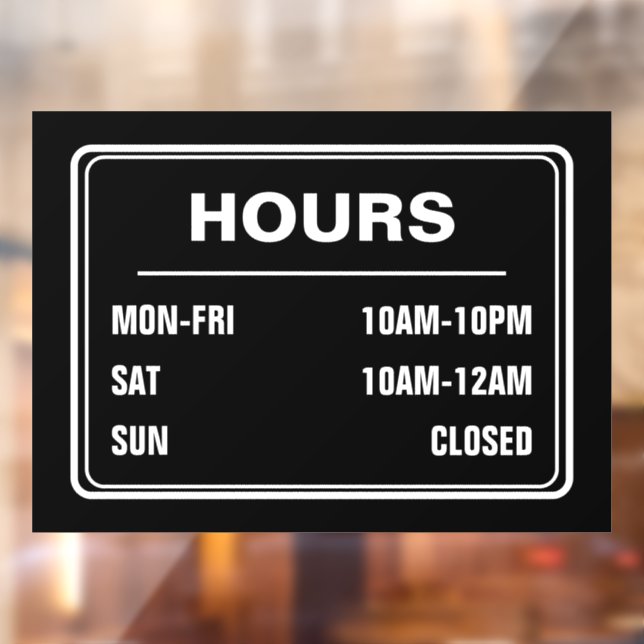 Business Shop Hours of Operation Black Window Cling (Sheet 2)