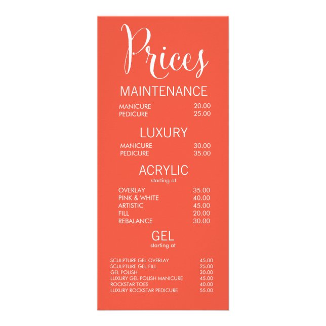 Business Shop Menu Price List Cards Rack Card (Front)