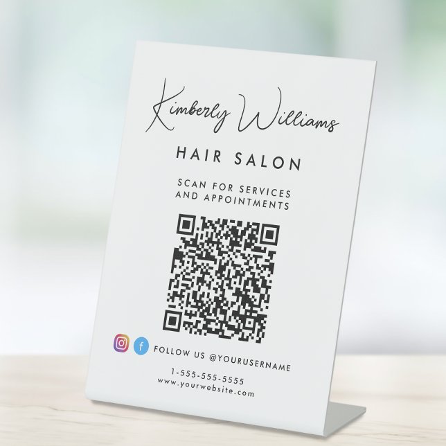 Business Signature Script Monogram QR Code Pedestal Sign (Creator Uploaded)