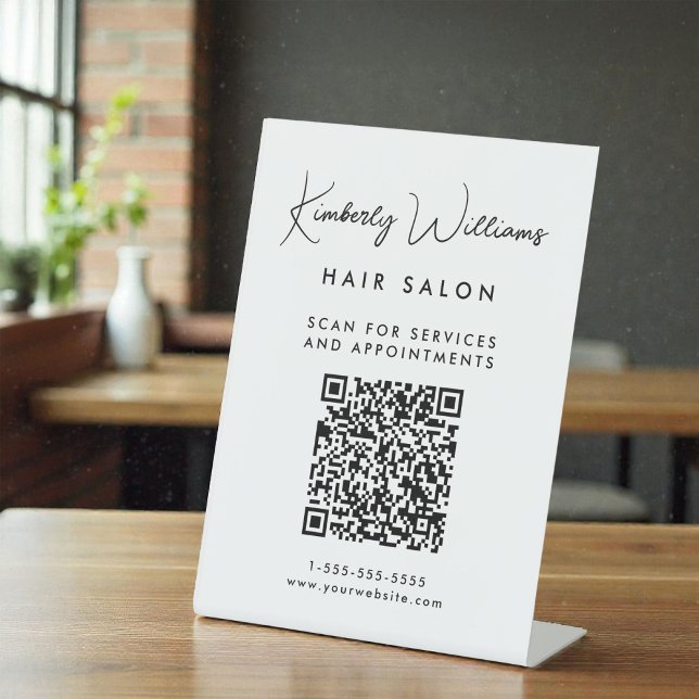 Business Signature Script QR Code Pedestal Sign (Business Signature Script QR Code Black Pedestal Sign)