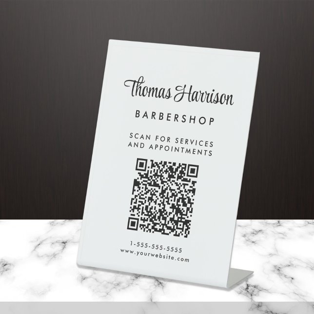 Business Signature Script QR Code Pedestal Sign (Empower your name in our signature script as your logo and brand identity)