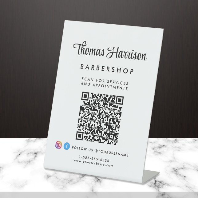 Business Signature Script QR Code Pedestal Sign (Empower your name in our signature script as your logo and brand identity)