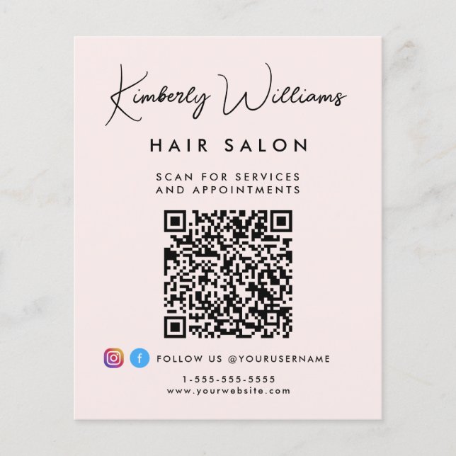Business Signature Script QR Code Promotional Pink Flyer (Front)