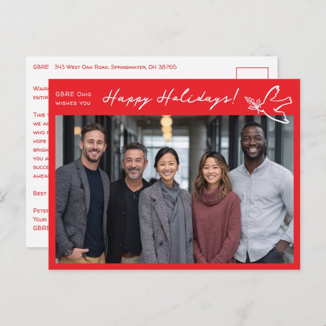 Business Simple Dove CUSTOM PHOTO ChristmasHoliday Postcard (Front/Back)