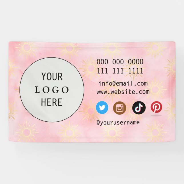Business Social Media Logo white minimalist pink Banner (Horizontal)