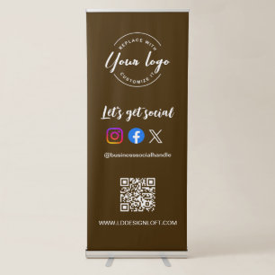Business Social Media QR code website brown Custom Retractable Banner