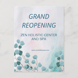 Business Spa Salon Opening Teal Eucalyptus Postcard
