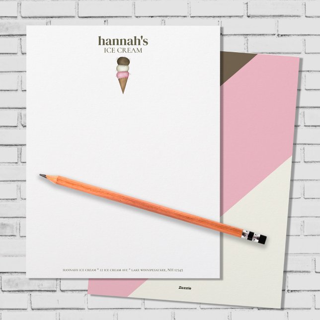 Business Stationery Ice Cream Custom  Custom Letterhead (Hannah's Ice Cream custom stationery template. )