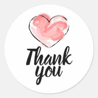 Business stickers, thank you with red heart classic round sticker