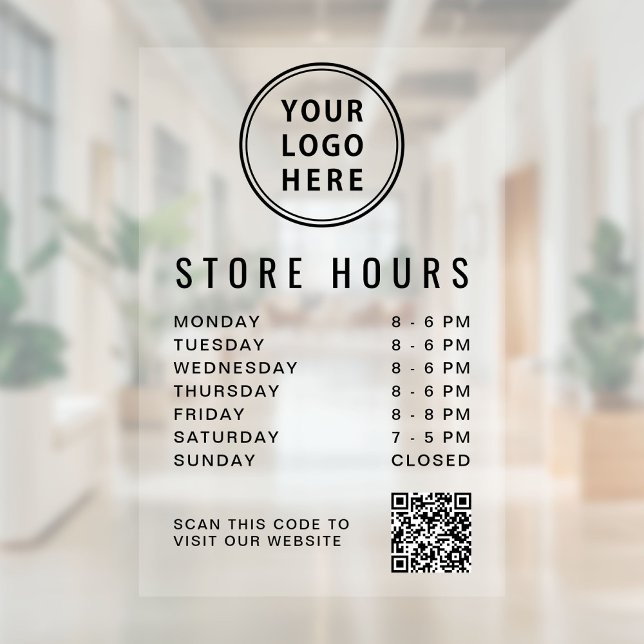 Business Store Hours Logo QR Code Window Cling (Business Hours Logo QR Code Window Cling)