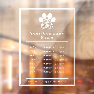 Business Storefront Open Hours Paw Print Window Cling