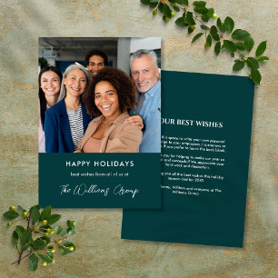 Business Stylish Merry Christmas Green Team Photo Holiday Card