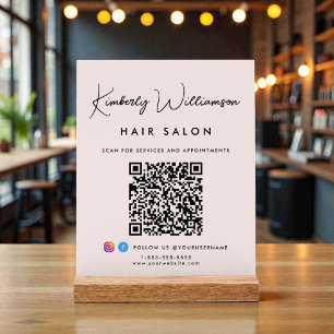Business Stylish Signature Script QR Code Pink Acrylic Sign