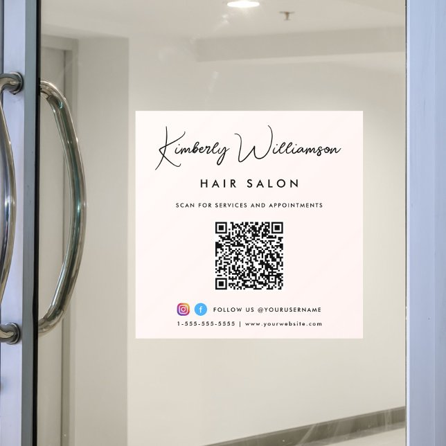 Business Stylish Signature Script QR Code Pink Window Cling (Business Stylish Signature Script QR Code Pink Window Cling)