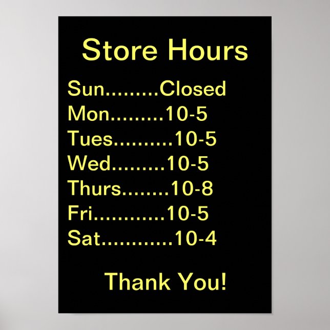 Business Supplies, Business Hours sign, generic Poster (Front)
