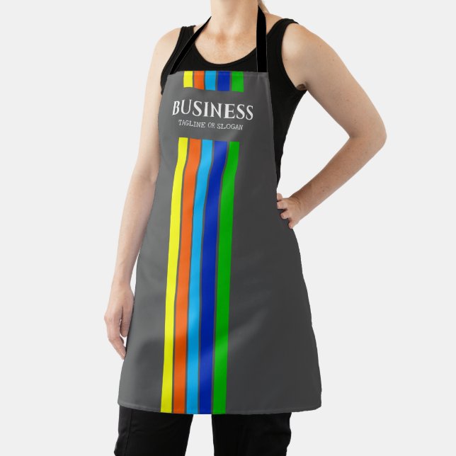 Business Tagline Modern Vertical Stripes Grey Apron (Insitu)