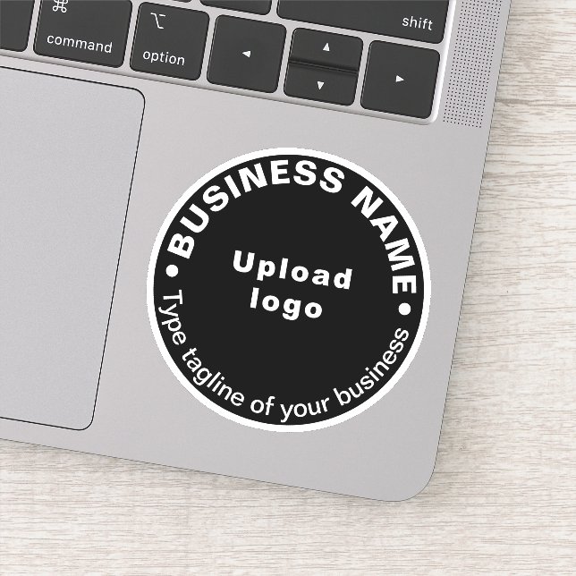 Business Tagline on Black Round Vinyl Sticker (Detail)