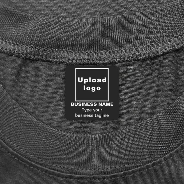 Business Tagline on Black Square Iron On Label (Black square iron on label with your business name, logo and tagline)