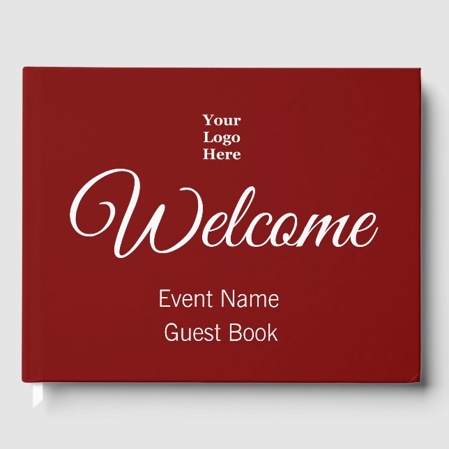 Business Template Deep Red & White Your Logo Here Guest Book (Front)