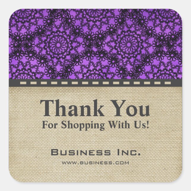 Business Thank You Black Lace Professional Purple Square Sticker (Front)