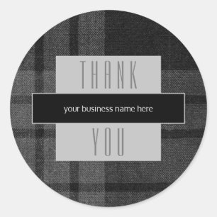 Business Thank You Black Plaid Classic Round Sticker