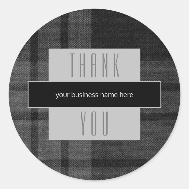 Business Thank You Black Plaid Classic Round Sticker (Front)