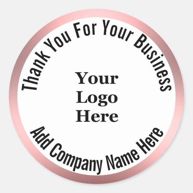 Business Thank You Black White Pink Your Logo Here Classic Round Sticker (Front)
