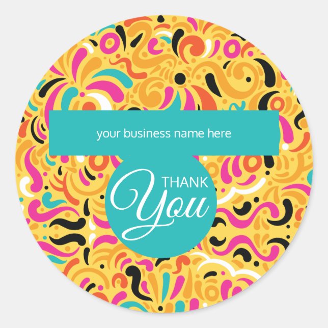 Business Thank You Boldy Coloured Abstract Classic Round Sticker (Front)